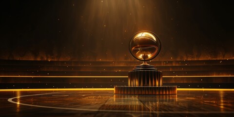 Winner Award trophy Podium, Stage or Pedestal with Golden basketball, with copy space