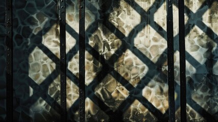 Abstract silhouette shadow patterns on vintage fence and wall Geometric architectural background