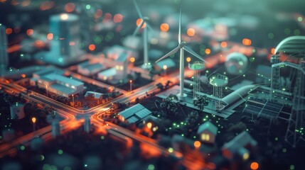 Obraz premium Smart energy grid with renewable energy sources, smart meters, and energy storage systems