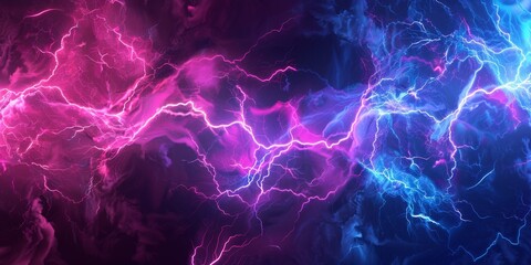 Obraz premium Dynamic abstract art featuring blue and pink lightning bolts on a dark background, evoking energetic vibes.