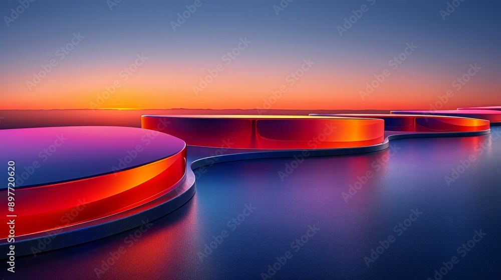 Poster digital mockup featuring a rainbow cyclorama with a sunset background, creating an abstract and arti