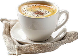Fototapeta premium Luxurious Mocha Latte Gourmet Cappuccino with Chocolate Shavings Drizzled Caramel on Top Served in a Chic Ceramic Cup