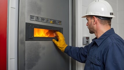 Industrielle Handwerker bei der Arbeit: Installation von Sicherheitst&uuml;ren