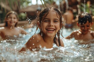 Obraz premium Young Boy Playing in Water