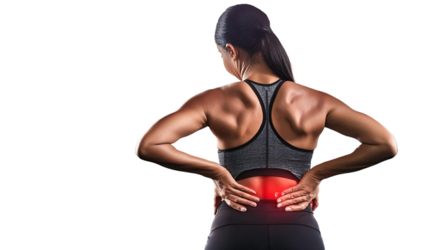 A woman with a red back pain