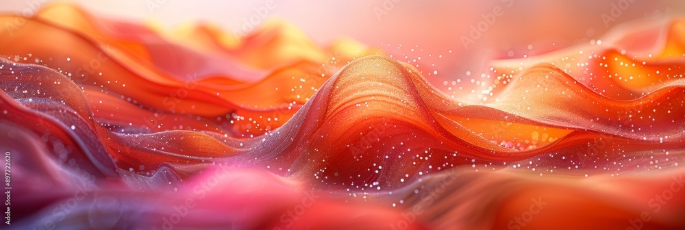 Poster abstract of vibrant, flowing fabric waves with sparkling details, creating captivating visual experi