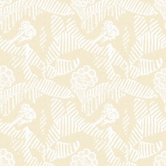 Modern white on cream lace effect wedding background texture. Soft tonal linen openwork block print with subtle hand drawn lattice damask printed fabric backdrop. 