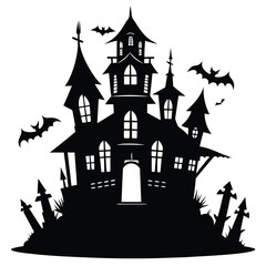 Haunted house black silhouette on white background