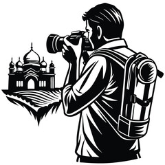 Photographer Standing with Camera in India, Back View EPS Vector Illustration