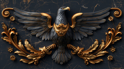 Luxury coat of arms art. Black background. Eagle