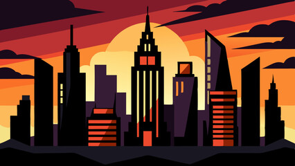 Skyscraper city background, high quality, vector art illustration 