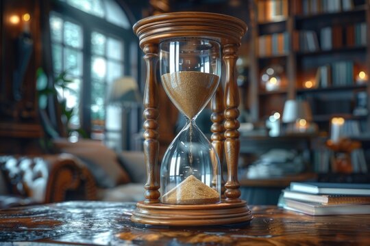 Temporal essence: hourglass, symbolizing the swift passage of time, conveying the notion that time is money, and highlighting the critical importance of valuing and making the most of our time