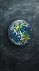Earth view from space on chalkboard background, conceptual image. Environmental and global perspective concept
