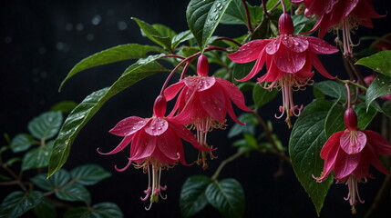 fushia Flowers_Stunning Red Fuchsia Flowers with Dew Drops-1