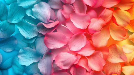 Fototapeta premium Vibrant background with blue, pink, and orange flower petals creates an artistic and ethereal atmosphere