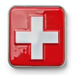 Fototapeta premium First Aid Kit Red and White Rectangular Canister with the Swiss Cross