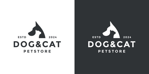 Dog and Cat Petstore Logo Design Template. Animal Theme In Silhouette Form.