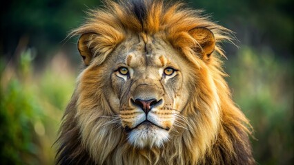 Fototapeta premium Lion's Gaze Close Up Portrait, Detailed Fur, Intense Eyes, Majestic Wildlife, lion, portrait, wildlife