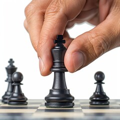 Hand poised to make a move in chess game