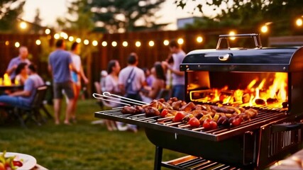 Backyard Barbecue & Summer Fun. Barbecue Party in the Backyard: Friends and Family Gather for a Summer Evening of Grilling, BBQ, Food, and Fun.