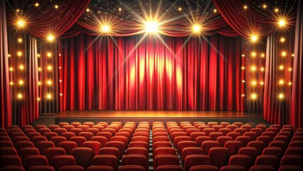 Red Curtains and Empty Seats A Stage Awaits the Show, stage, theater, performance , curtain