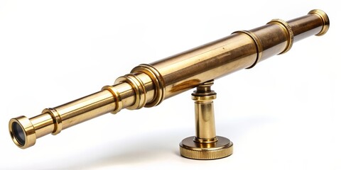 Naklejka premium Vintage Brass Telescope on White Background, antique , telescope , nautical , brass ,