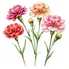 Obraz premium Watercolor Bouquet of Pink and Yellow Carnations, Flower Art, Floral Illustration, Botanical Design, Carnation Painting, carnation, watercolor