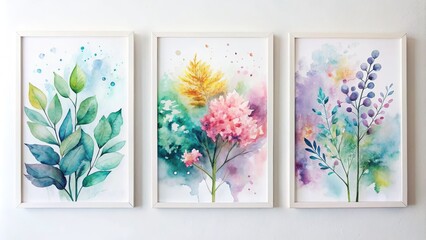 Watercolor Floral Triptych Green, Pink, and Purple Botanical Watercolor Paintings, triptych, floral art, watercolor, botanical art