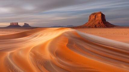 Immerse yourself in the aweinspiring beauty of a desert sunset with iconic sandstone formations in Monument Valley