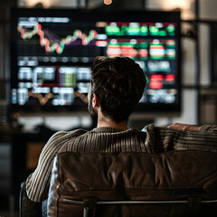 Fototapeta premium man watching screen with stocks 