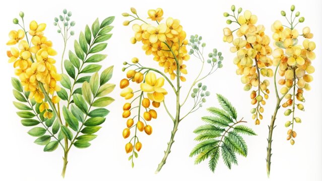Watercolor Illustration of Golden Shower Tree, Botanical Illustration of Cassia Fistula, Watercolor Floral Elements, Cassia Fistula Flowers , Flower Illustration , botanical art , cassia fistula