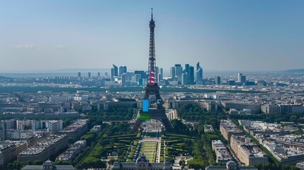 Eiffel Tower aerial view, Paris. Generative AI