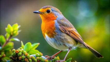 Fototapeta premium A Close-Up of a European Robin Perched on a Branch, Nature Photography, Wildlife, Bird, Garden , european robin , bird photography