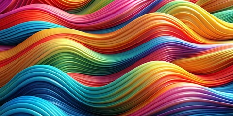 Obraz premium Abstract Rainbow Waves, 3D Render, Curved, Colorful, Design, abstract, rainbow