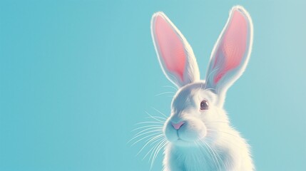 Obraz premium White rabbit ear on pastel blue background. easter day. 3d rendering.