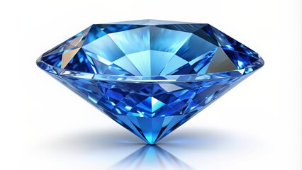 Brilliant Blue Diamond on White Background, 3D Render, Gemstone, Jewelry, Precious Stone