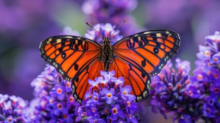 Naklejka premium Close up image of a butterfly on purple flowers