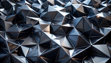 3d render, abstract black crystal background, faceted texture, macro panorama, wide panoramic polygonal wallpaper