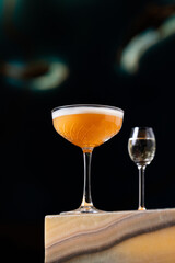 Sophisticated Cocktail with Bokeh Lights Stylish Cocktail on Wooden Surface