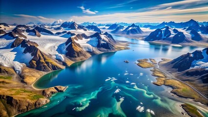 Obraz premium Western coast of Greenland, aerial view of glacier, mountains and ocean 