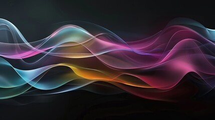 Abstract and dynamic composition with colorful wavy lines flowing on a black background