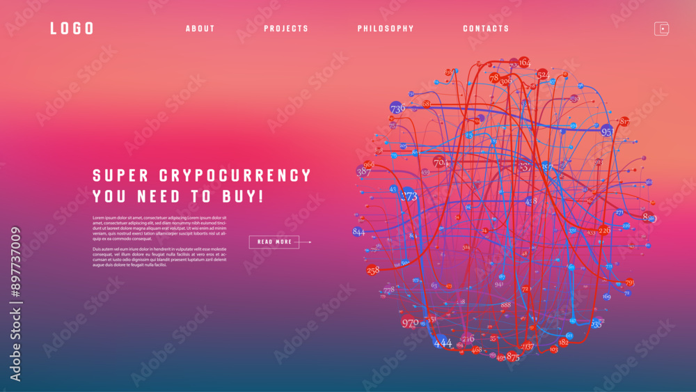 Poster landing page abstract design with big data. template for website or app.
