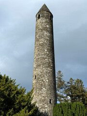 Round tower in Glendalough Wicklow mountains, Ireland