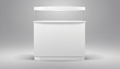 A blank white portable exhibition counter, shown as a realistic vector mockup, suitable for trade show promotional table display stands and design templates created with generative ai.
