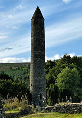 Round tower in Glendalough Wicklow mountains, Ireland