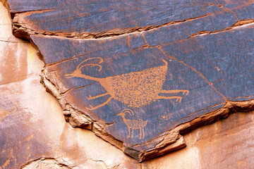 Anasazi culture petroglyphs at Sun's Eye, Monument Valley Navajo Tribal Park, Utah, USA.