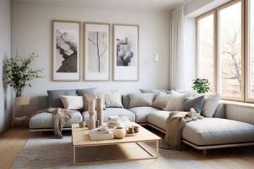 a living room with a couch and a coffee table