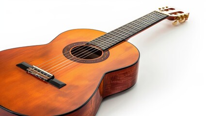 A classic acoustic guitar on a white background