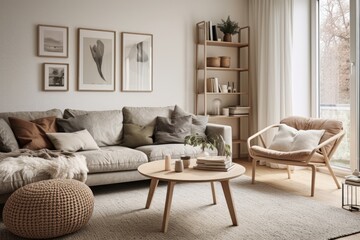 a living room with a couch and a coffee table