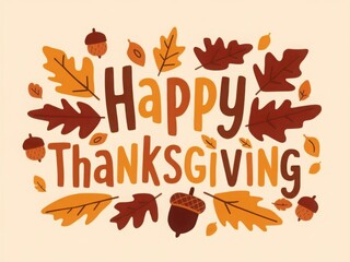 Fototapeta premium Happy thanksgiving day background with lettering and illustrations. 
